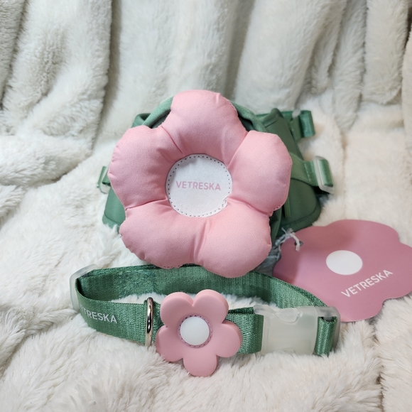 Vetreska Flower Pet Harness ,Collar, and Bag Pack Pink & Green - Picture 14 of 17